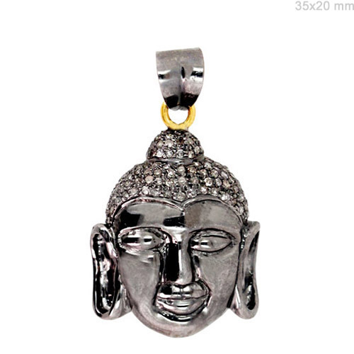 Pave Diamond Gold Buddha Pendant - 14k Gold, 35x20 mm, Black | Elegant Design, Spiritual Symbolism, Giftable Jewelry