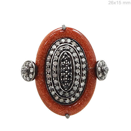 Sunstone Diamond Silver Ring