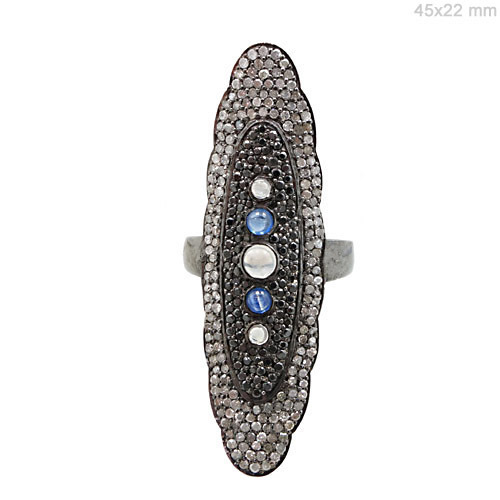 Moonstone Diamond Silver Ring