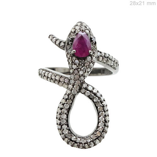 Ruby Diamond Silver Snake Ring
