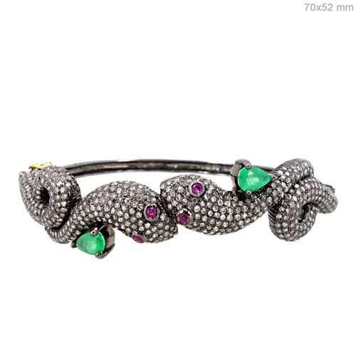Emerald Ruby Diamond Gold Bangle
