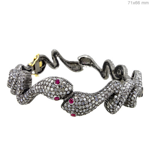 Diamond Ruby Gold Snake Bangle