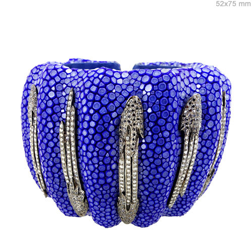 Silver Diamond Bangle Jewelry - 925 Sterling Silver 41x5/52x75x73 mm, Blue, Diamond Accents, Elegant Design