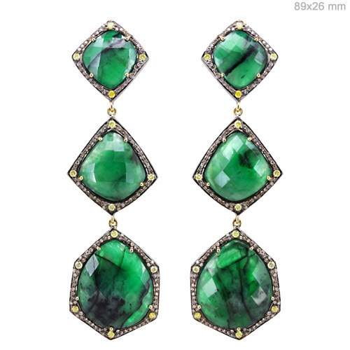 Emerald Diamond Gold Earrings - 14k Gold, 89x26 mm, Green Emerald | Elegant Design, Luxury Look, Ideal Gift
