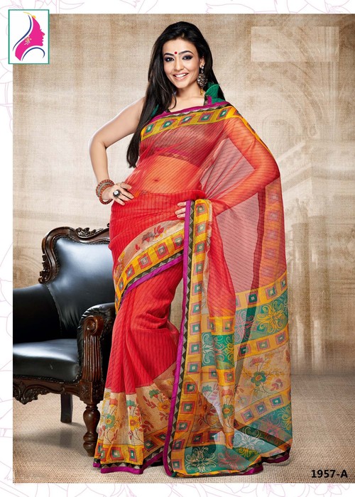 Fascinating Red Designer Printed Casual Wear Saree