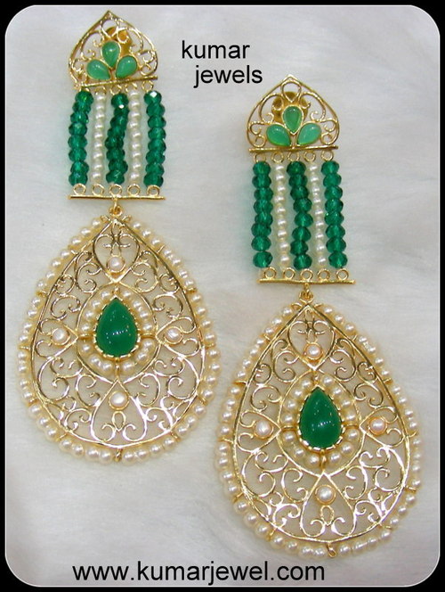 Traditional Mughal Earring in Green.