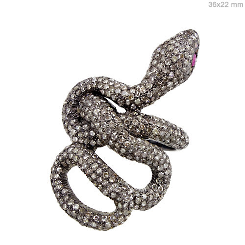 Ruby Diamond Silver Snake Ring
