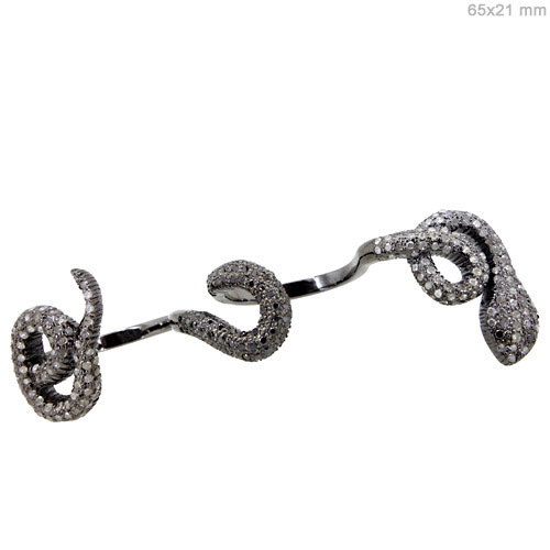 Diamond Pave Silver Snake Ring - 925 Sterling Silver, 65x21/22 Mm, 2.09 Cts Diamonds | Elegant Design, Luxury Feel, Wedding & Party Wear