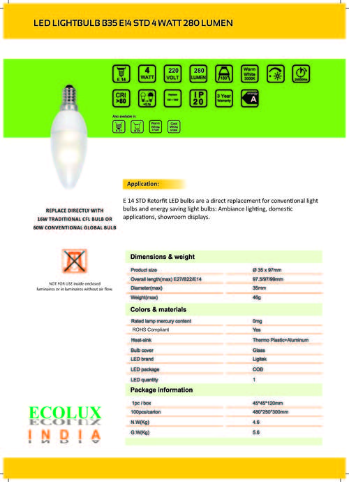 LED Light Bulb Series Model B35 E14 STD