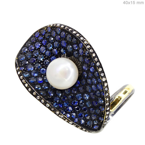 Pearl Sapphire Diamond Gold Ring