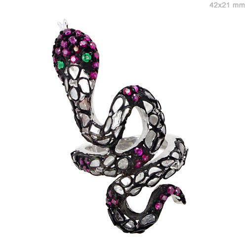 Pave Diamond Ruby Snake Ring