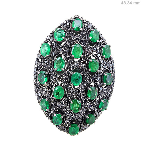 Emerald Diamond Sterling Silver Ring - 48x34 mm, 925 Sterling Silver, Emerald & Diamond Accents | Trust Stamp, Elegant Design, Luxury Jewelry
