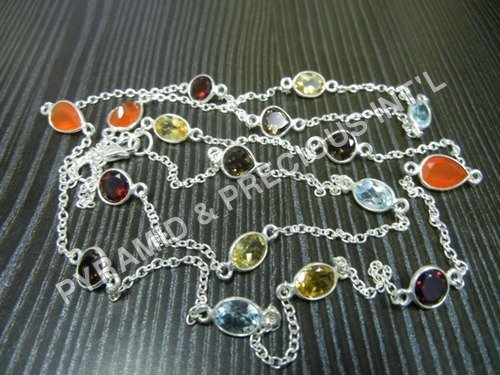 Mix Gemstone Bezel Set Necklace 