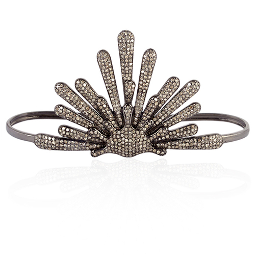 Pave Diamond Designer Palm Bracelet Jewelry - 925 Sterling Silver, 3.27 Ct Diamonds, Handcrafted Luxury Wrist Adornment