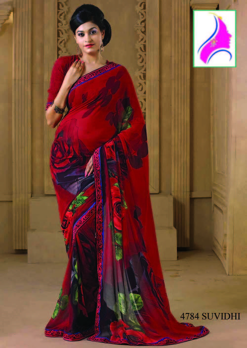 Awesome Maroon Georgette Printed Festival Wear Saree