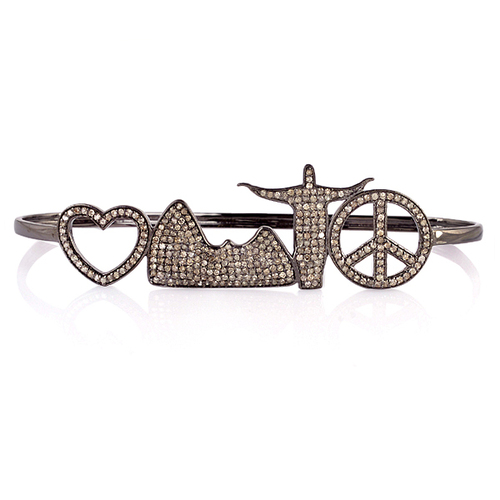 Pave Diamond Designer Peace Palm Bracelet - 925 Sterling Silver, 1.74 Ct Diamonds, Pave Setting, Elegant Luxury