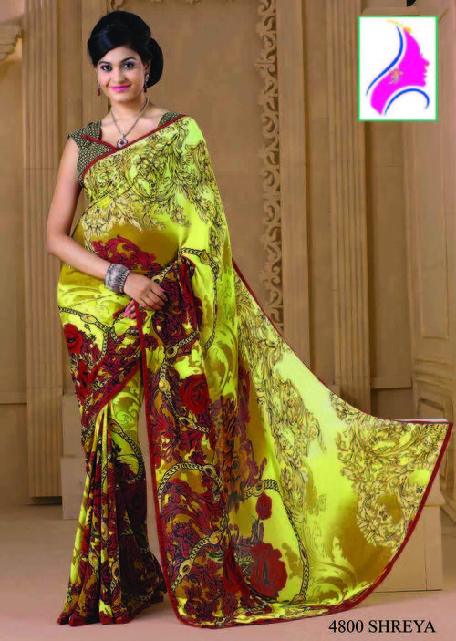 Ethereal Golden Yellow Georgette Festival Wear Saree