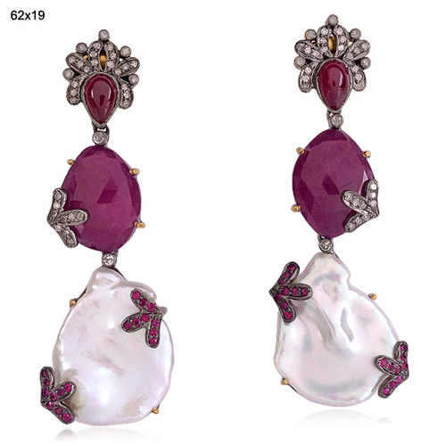18 k Gold Diamond Gemstone Earrings Jewelry
