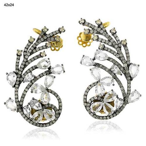18 k Gold Diamond Gemstone Ear Cuff Jewelry
