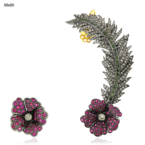 18 k Gold Diamond Gemstone Ear Cuff Jewelry