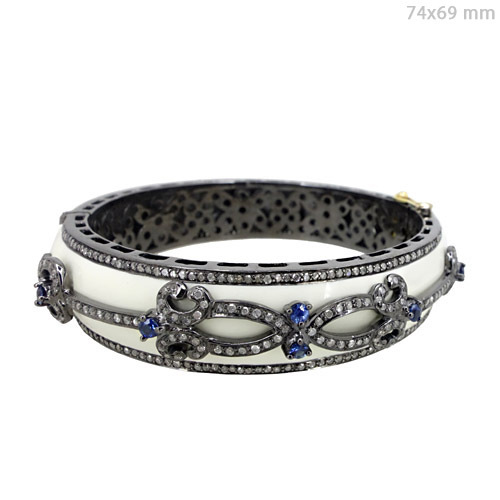Diamond Blue Sapphire Gold Bangle