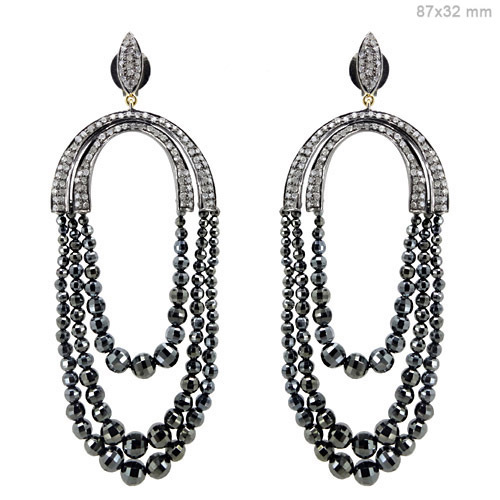 Black Spinel Diamond Gold Earrings