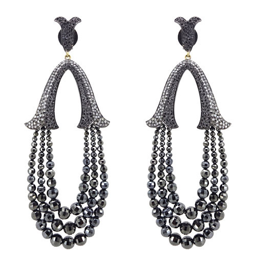 Black Onyx Diamond Gold Earrings
