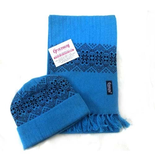 Blue Woolen Mufflers Cap Sets