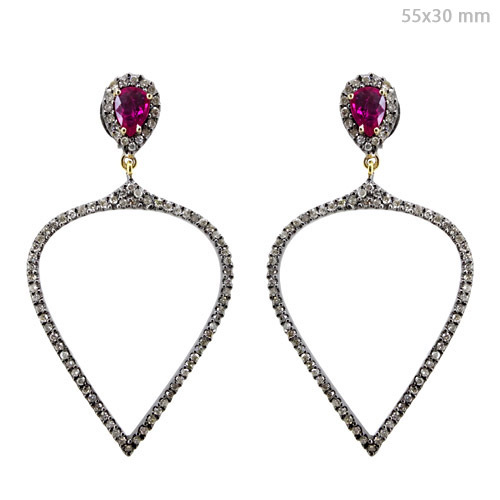 Pave Diamond Ruby Earrings