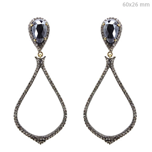 Pave Diamond Black Spinel Gold Earrings