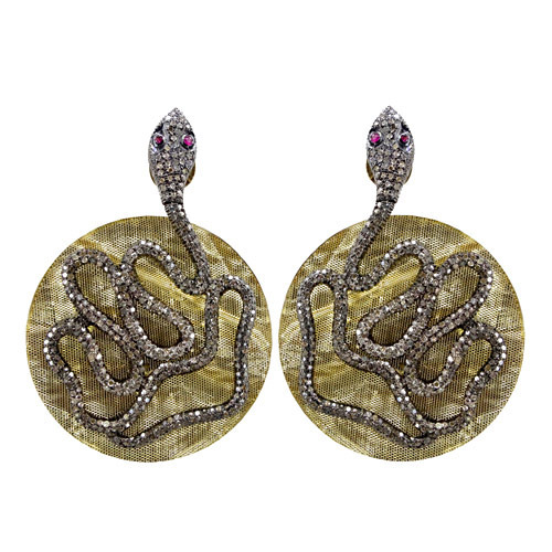 Ruby Bakelite Diamond Gold Earrings