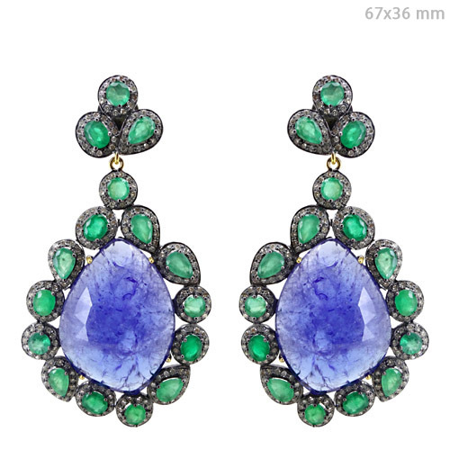 Emerald Tanzanite Diamond Gold Earrings
