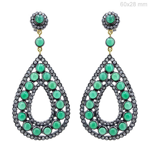 Pave Diamond Emerald Gold Earrings
