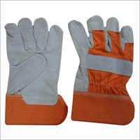 Leather Working Gloves - Leather, Standard Size, Orange Color | Full Finger, Easy To Clean, Shrink Resistant, High Tearing Strength, Skin-friendly