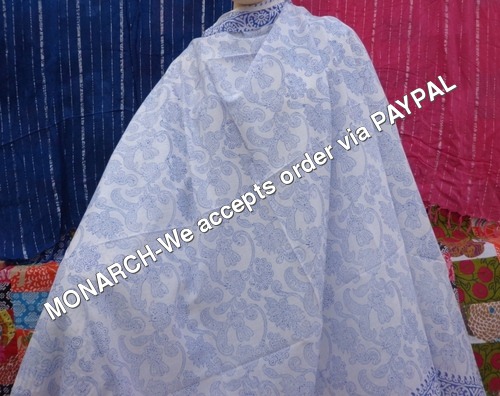 BLUE HAND BLOCK PRINTED PAISLEY 100% COTTON