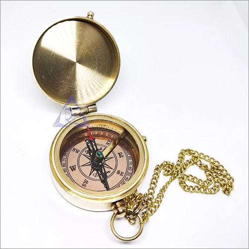 Engravable Antique Brass Compass Necklace