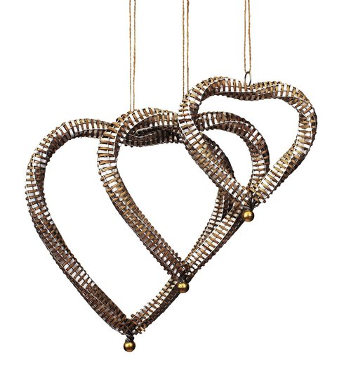 Set of 3 Ornamental Handcrafted Heart Shape Wall Door Hangings in Silver Accents