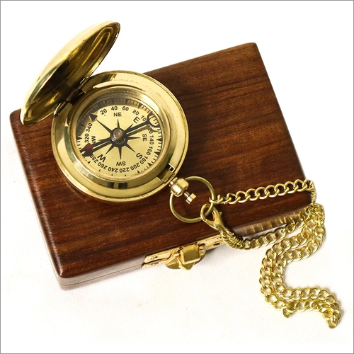 Brass Shiny Nautical Open Face Push Button Compass With Box