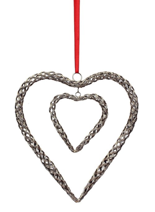 Shining Silver Wirework Chained Heart Hanging Coupled with a Smaller Inner Heart