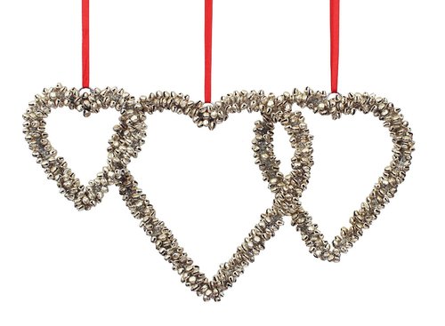 Set of 3 Handmade Ornamental Heart Wall Door Hangings in Silver Bell Cluster