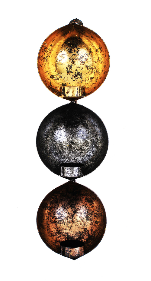 Handmade Decorative Tea Light Holder with Gold Silver & Copper Foil on Ironwork Wall Hanging Sconce