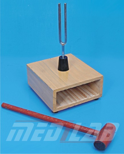 RESONANCE BOX - Wooden, Model 16303/2, For 1 or 4 Tuning Forks, Hammer Included, Enhanced Resonance