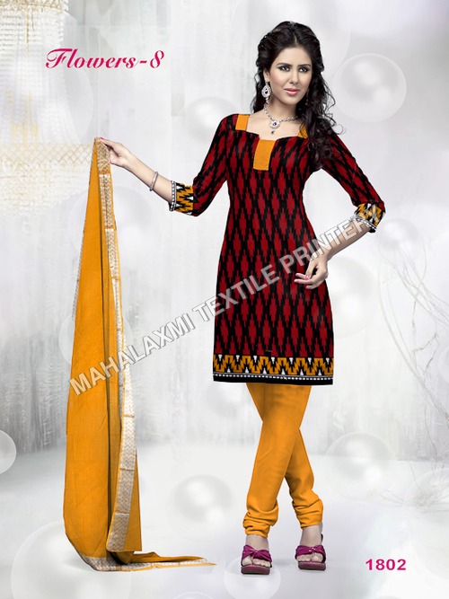 Red And Yellow Fashionable Cotton Dress Material