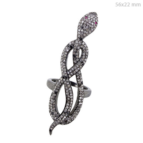 Silver Pave Diamond Ruby Snake Ring