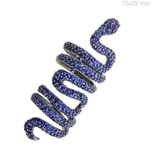 Blue Sapphire Ruby Gold Snake Ring