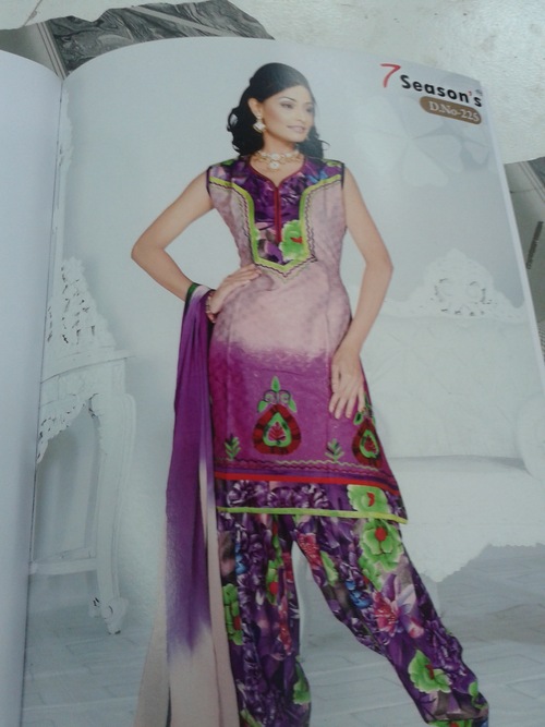 7 Seasans Patiyala vol no 19 - Cotton Purple Anarkali Suit, Cutwork Embroidery, Printed Patiala Set