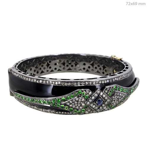 Sapphire Tsavorite Diamond Gold Bangle