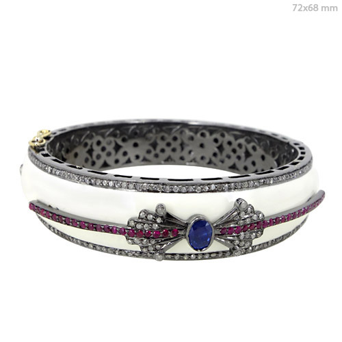 Ruby Blue Sapphire Diamond Gold Bangle