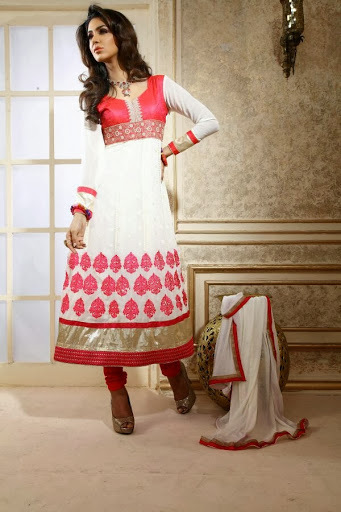 Ladies Fashion Wear Salwar Suit - Silk Cotton, 44 Inch, White | Elegant Design, Embroidery, Full Sleeves, Anarkali Style