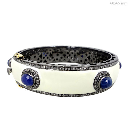 Diamond Blue Sapphire Gold Bangle
